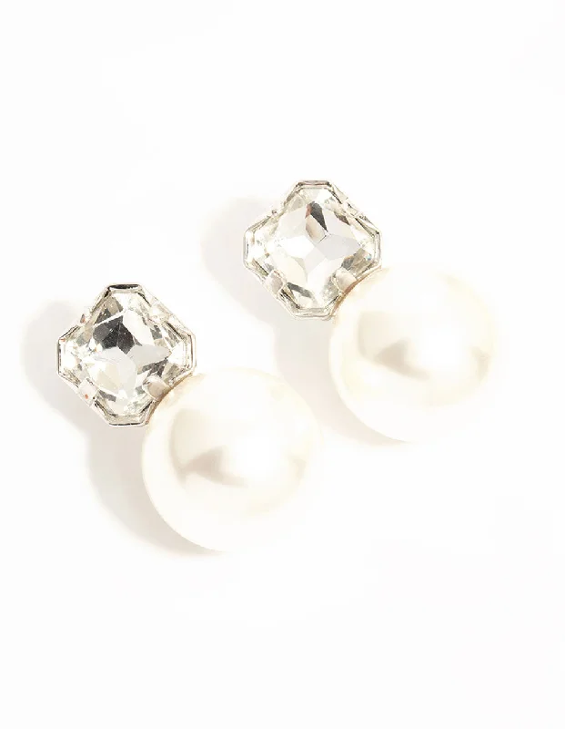 Sparkling Swarovski Earrings-Silver Diamante & Pearl Stud Earrings