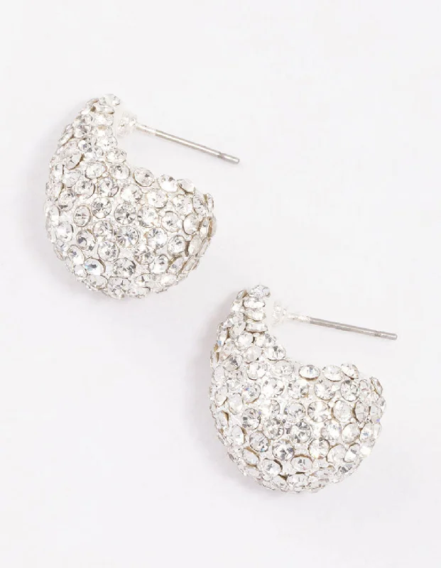 Elegant Ear Cuffs-Silver Paved Teardrop Stud Earrings