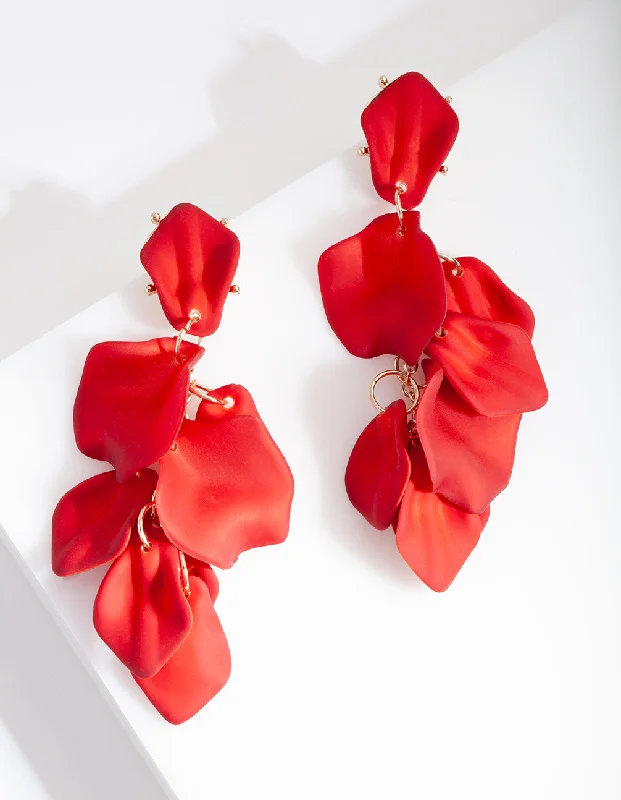 Modern Drop Earrings-Red Coated Metal Petal Drop Earrings