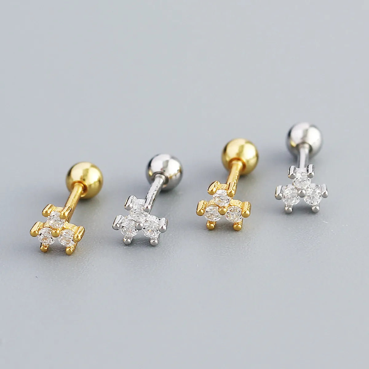 Sweet Flower Sterling Silver Plating Zircon Ear Studs 1 Pair