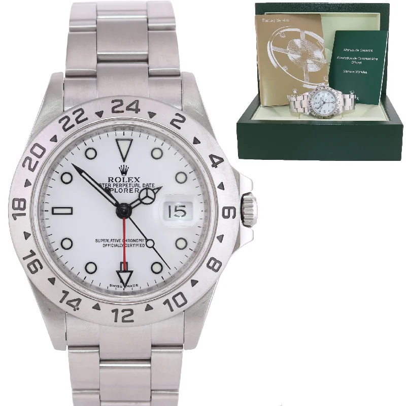 Solar-Powered Men's Chronograph Watch-2008 ENGRAVED REHAUT Rolex Explorer II 16570 Polar 40mm Date 3186 Watch Box