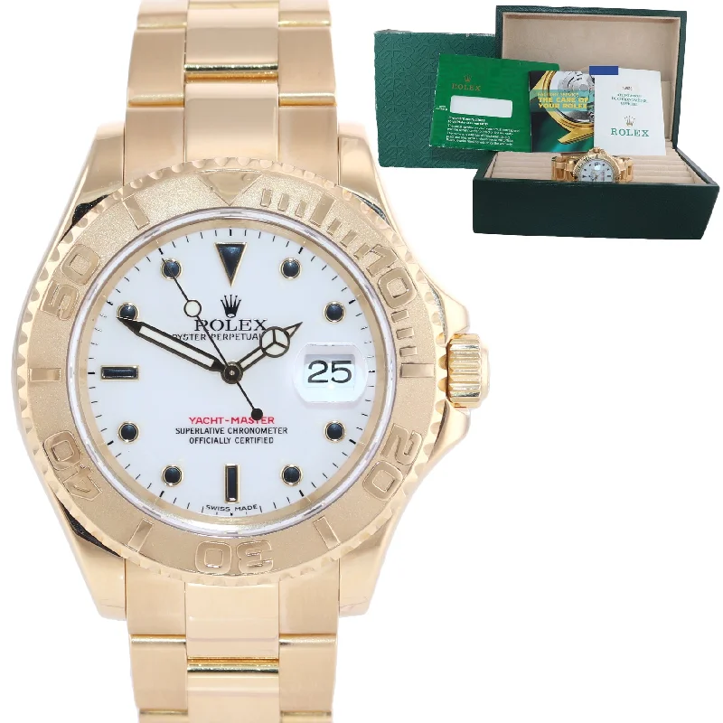 Classic Mechanical Watch for Men-PAPERS Rolex Yacht-Master 18k Yellow Gold White Sapphire 16628 40mm Watch Box