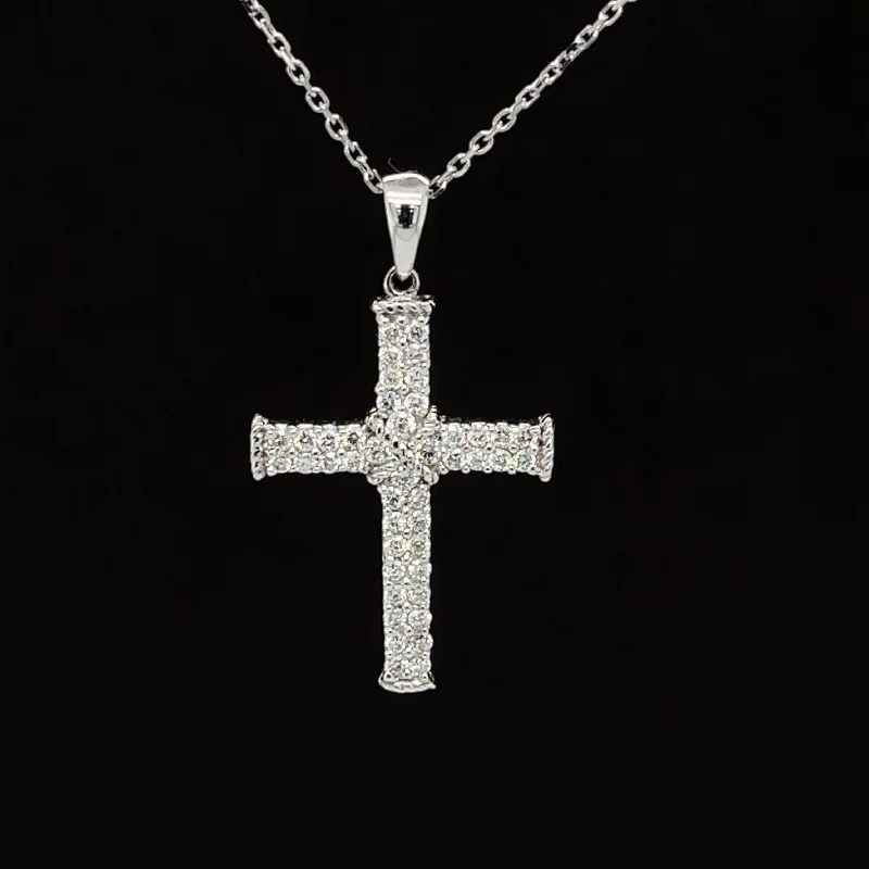 Simple Gold Pendant Necklace-Classic Diamond Cross Twisted Rope Necklace in 18k White Gold - (#182 - PDDIA328917 )