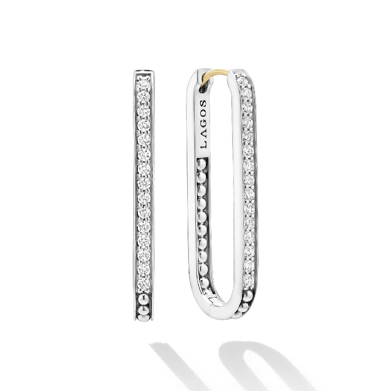 Unique Dangle Hoop Earrings-Caviar Spark Large Linear Diamond Hoop Earrings