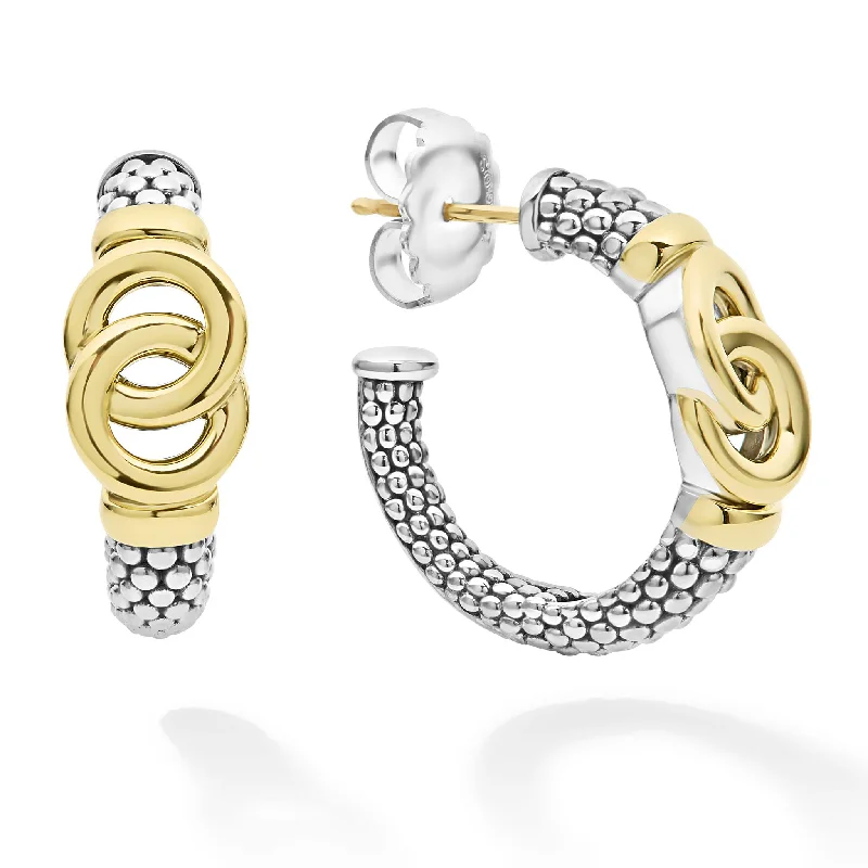 Cute Flower Earrings-Signature Caviar Two-Tone Interlocking Hoop Earrings