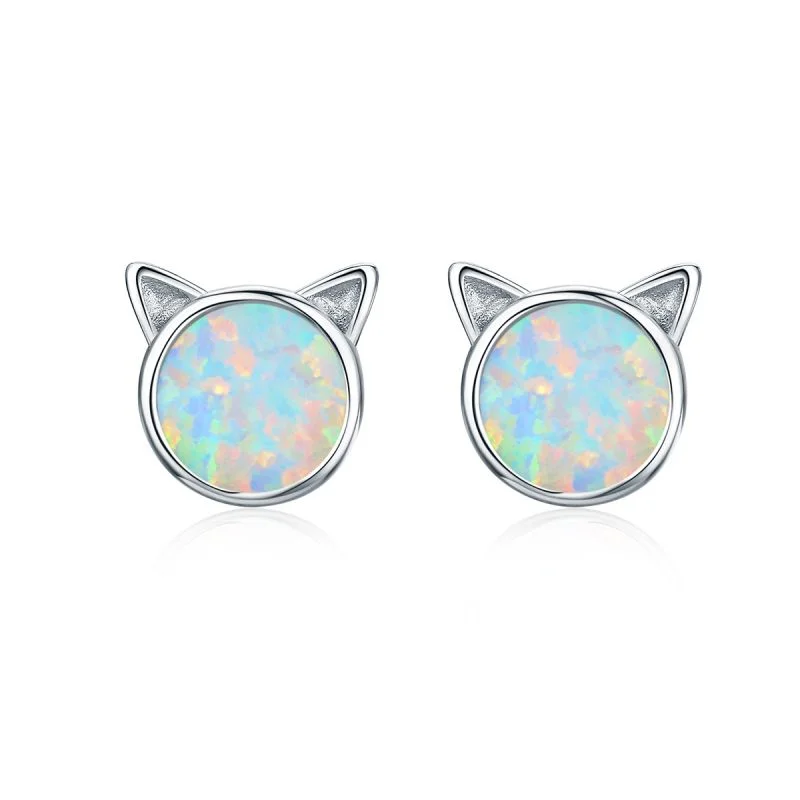 Alien cat-Silver earrings-Platinum