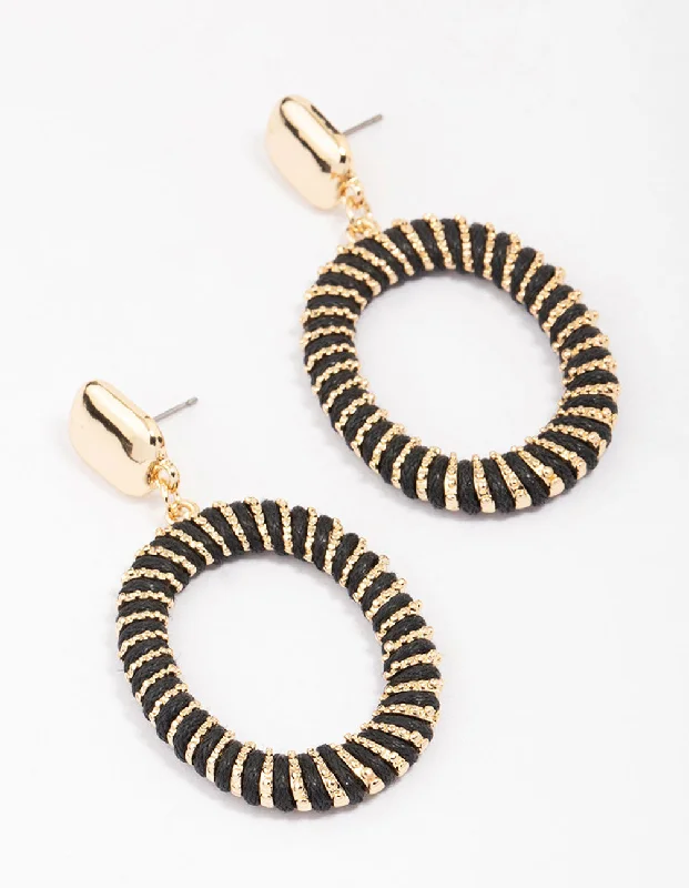 Gothic Style Earrings-Black & Gold Metallic Circle Drop Earrings