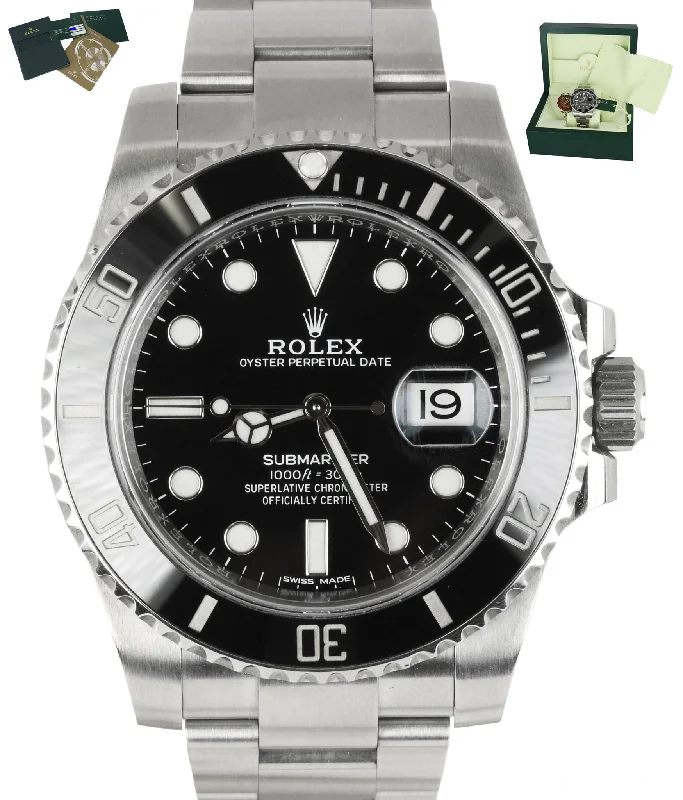 Designer Women's Smartwatch-MINT 2014 Rolex Submariner Date 116610LN Stainless Black Ceramic 40mm B+P Watch