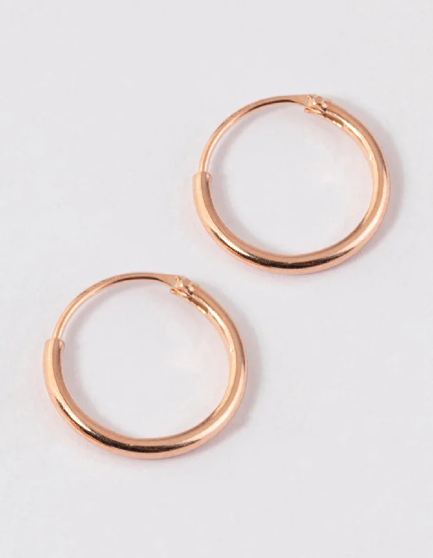 Handmade Boho Earrings-Rose Gold Plated Sterling Silver Hoop Earrings 10mm