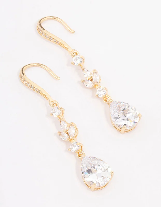 Simple Drop Earrings-Gold French Pear Drop Earrings