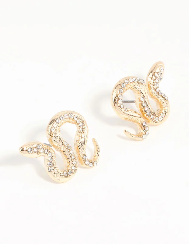 Oval Hoop Earrings-Gold Curved Snake Stud Earrings