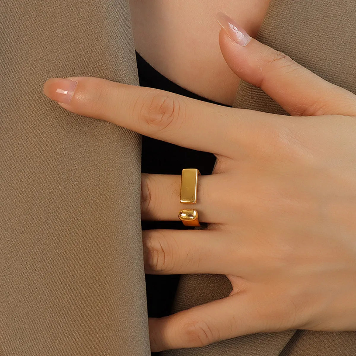 Simple Style Geometric Titanium Steel Plating Metal 18k Gold Plated Open Ring