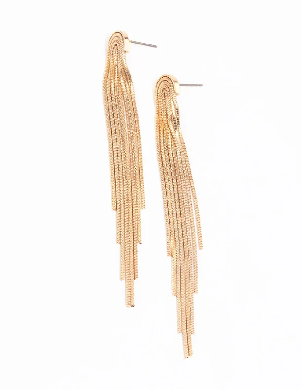 Elegant Diamond Earrings-Gold Waterfall Drop Earrings