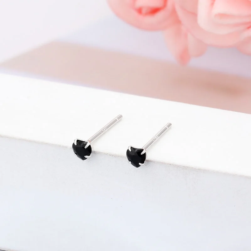 3mm Black Heart Shape Stud Earrings