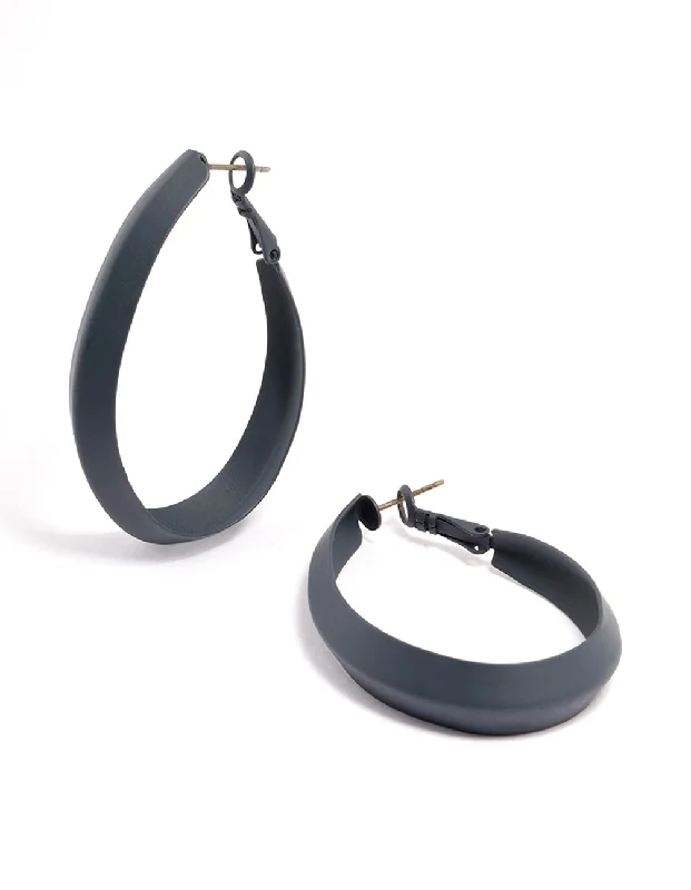 Pearl Ear Jackets-Coated Navy Long Curve Hoop Earrings