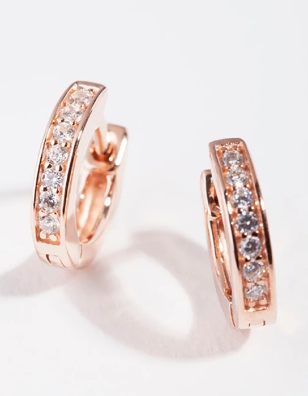 Oval Dangle Earrings-Rose Gold Plated Sterling Silver Cubic Zirconia Huggie Earrings