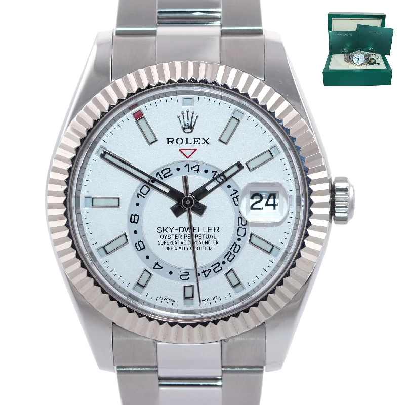 Elegant Leather Strap Watch for Men-2021 Rolex Sky-Dweller Steel White Gold Fluted Bezel 326934 42mm Watch Box