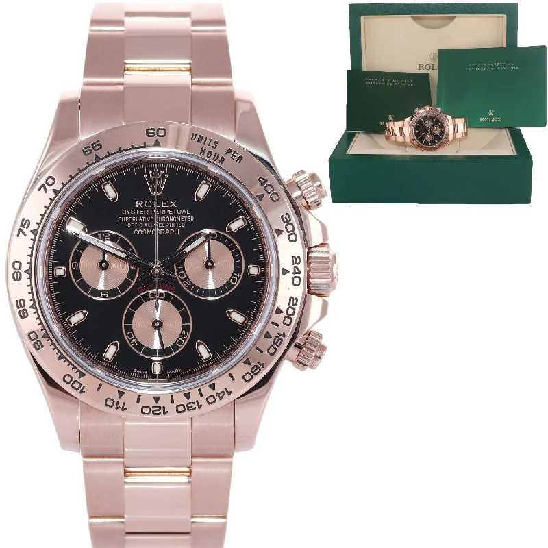 Sports Watch with Compass for Men-Rolex Daytona 18k Rose Gold 116505 18k Black Dial Chrono Watch Box