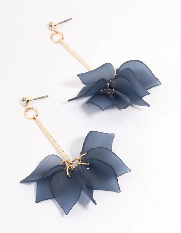 Unique Chandelier Earrings-Blue Stack Petal Cluster Drop Earrings