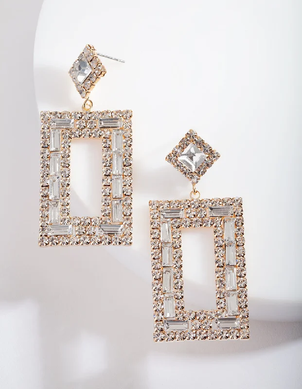 Customizable Earrings-Small Square Diamante Drop Earrings