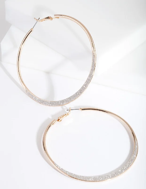 Elegant Ear Cuffs-Large Gold Glitter Edge Hoop Earrings