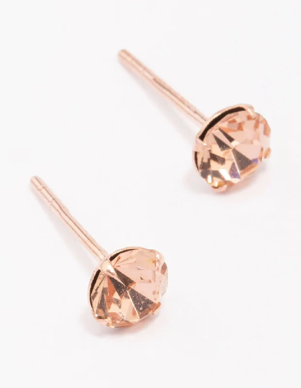 Colored Gemstone Earrings-Rose Gold Plated Sterling Silver Czech Crystal Small Stud Earrings