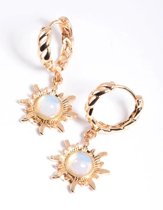 Pearl Ear Jackets-Gold Moonstone Celestial Huggie Hoop Earrings