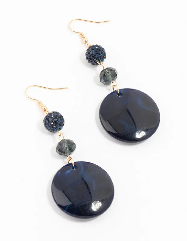 Pearl Hoop Earrings-Gold & Black Fireball Marble Disc Drop Earrings