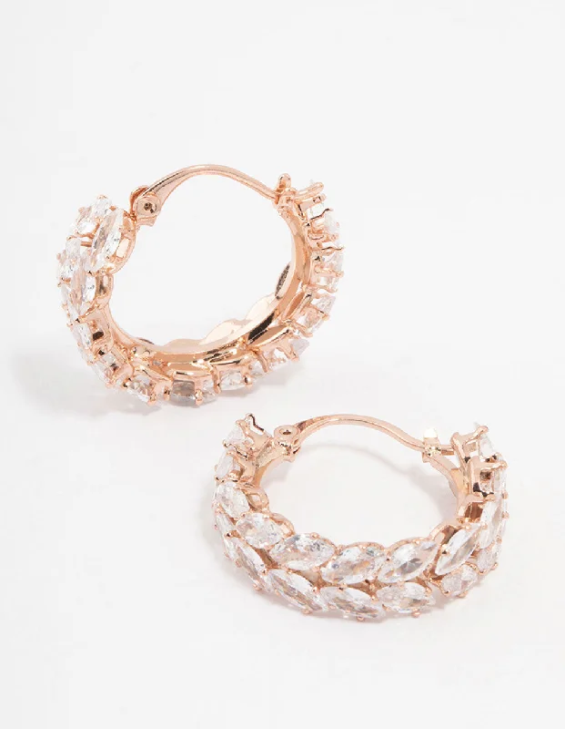 Simple Silver Drop Earrings-Rose Gold Plated Cubic Zirconia Marquise Herring Hoop Earrings