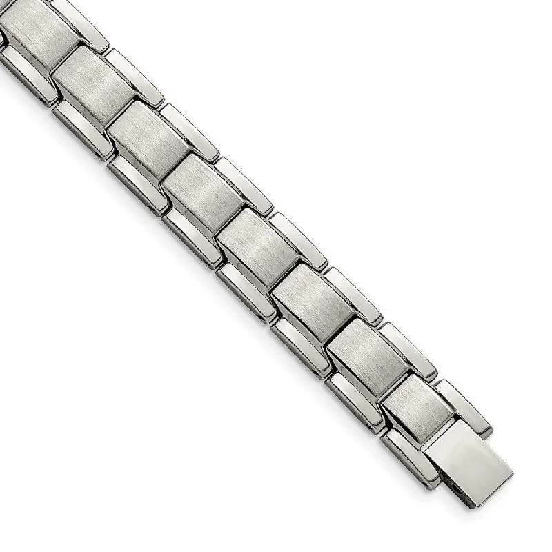 Statement Bracelet-Stainless Steel Brushed and Polished 8.25in Link Bracelet