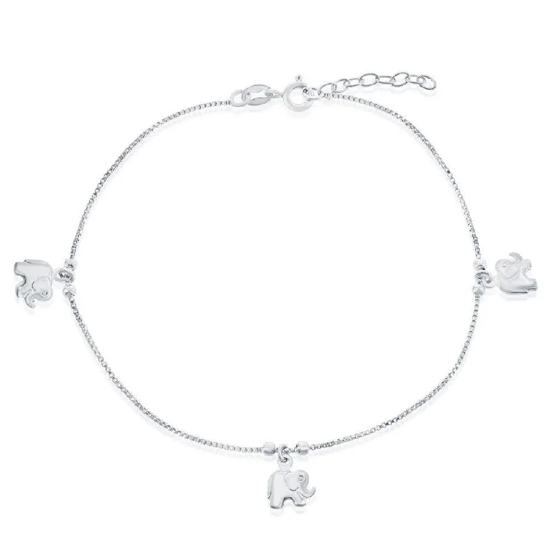 Women’s Charm Bracelet-Sterling Silver Beads with Elephant Charms Anklet Bracelet