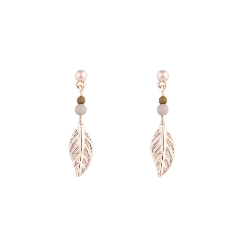 Party Drop Earrings-Rose Gold Textured Leaf Drop Earrings