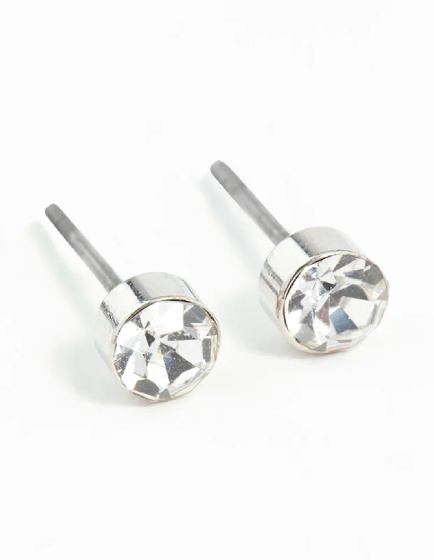 Silver Plated Earrings-Silver Diamante Stud Earrings 2MM