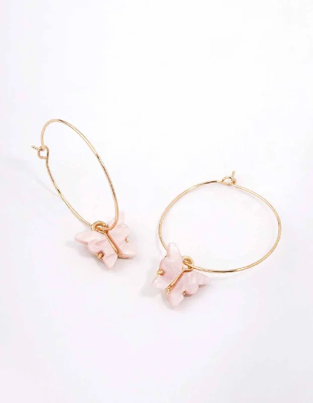 Crystal Dangle Earrings-Gold Fine Butterfly Hoop Earrings