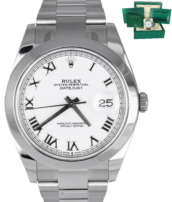 Men's Chronograph Watch-NEW Rolex DateJust 41 White Roman 126300 41mm Smooth Stainless Oyster Watch