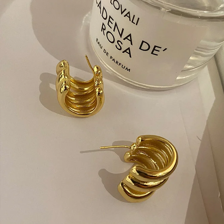 Gold Three-Layer Earrings