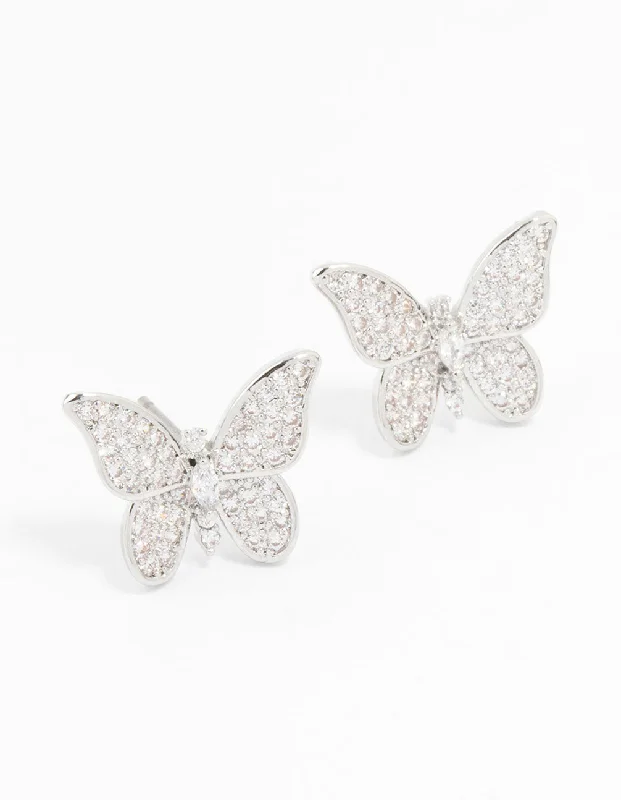 Adjustable Drop Earrings-Silver Cubic Zirconia Butterfly Stud Earrings