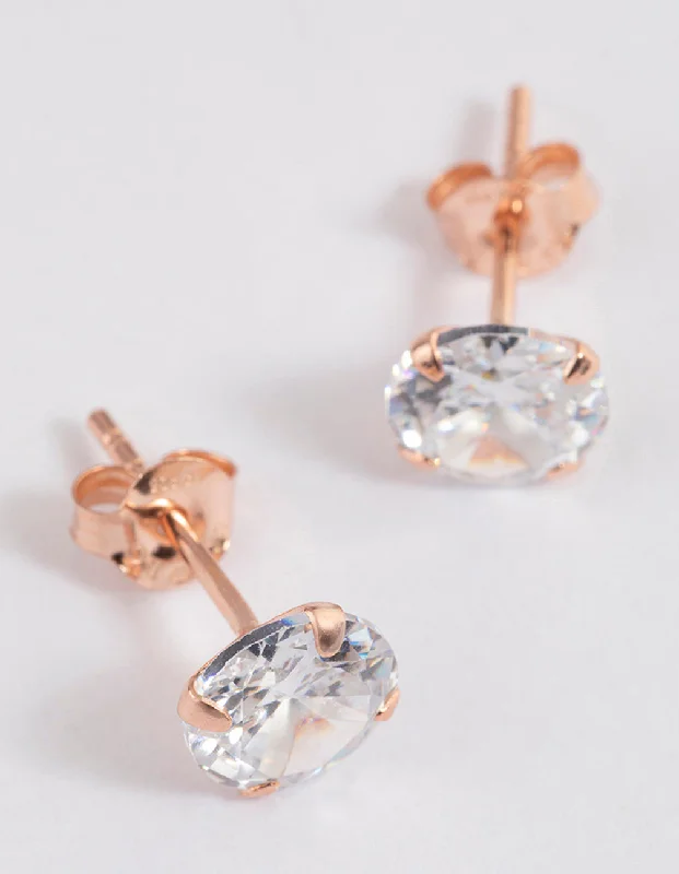 Birthday Gift Earrings-Rose Gold Plated Sterling Silver Cubic Zirconia Stud Earrings