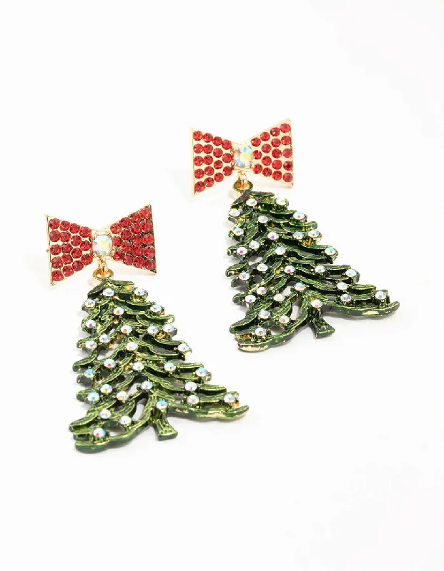 Unique Hoop Earrings-Green Christmas Tree Drop Earrings