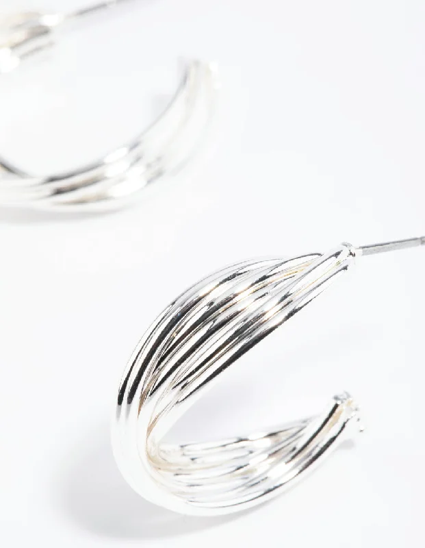 Triangular Earrings-Silver Twisted Hoop Earrings