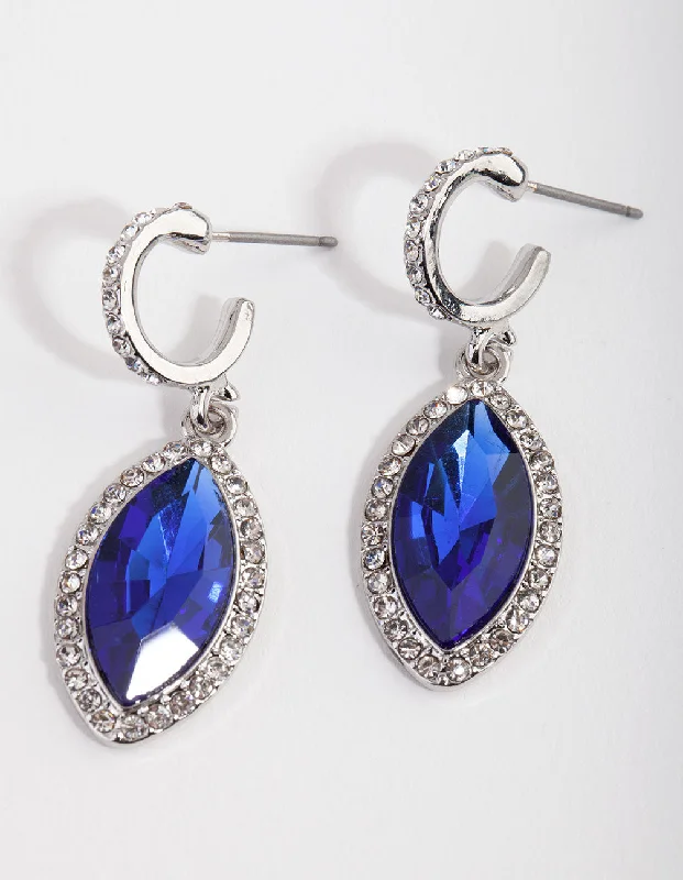 Custom Earrings for Gift-Silver Blue Navette Drop Earrings