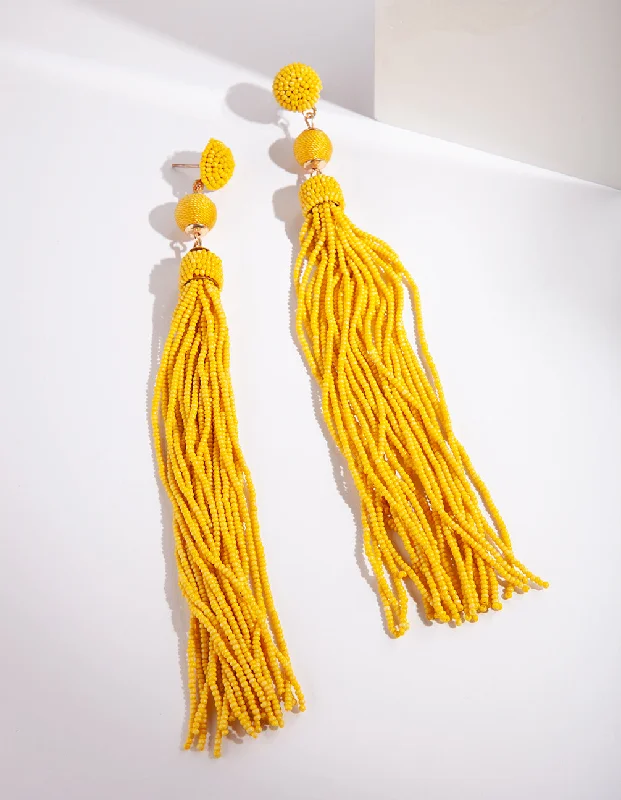 Simple Crystal Earrings-Yellow fine Beaded Earrings