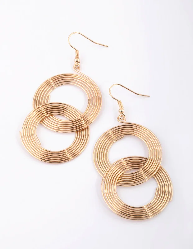 Long Tassel Earrings-Gold Linked Coil Drop Earrings