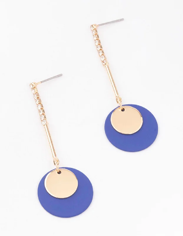 Long Tassel Earrings-Blue Cupchain Layered Disc Drop Earrings