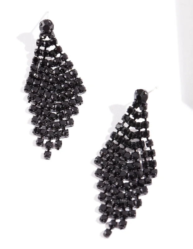 Colorful Tassel Earrings-Black Tier Diamante Drop Earrings