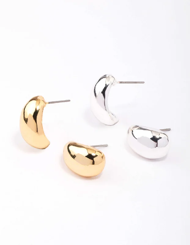 Silver Chain Earrings-Gold & Silver Plated Bubble Stud Earring Pack