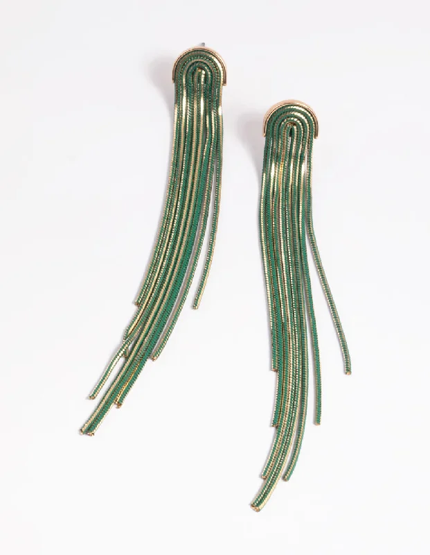 Elegant Swarovski Earrings-Green Waterfall Chain Drop Earrings