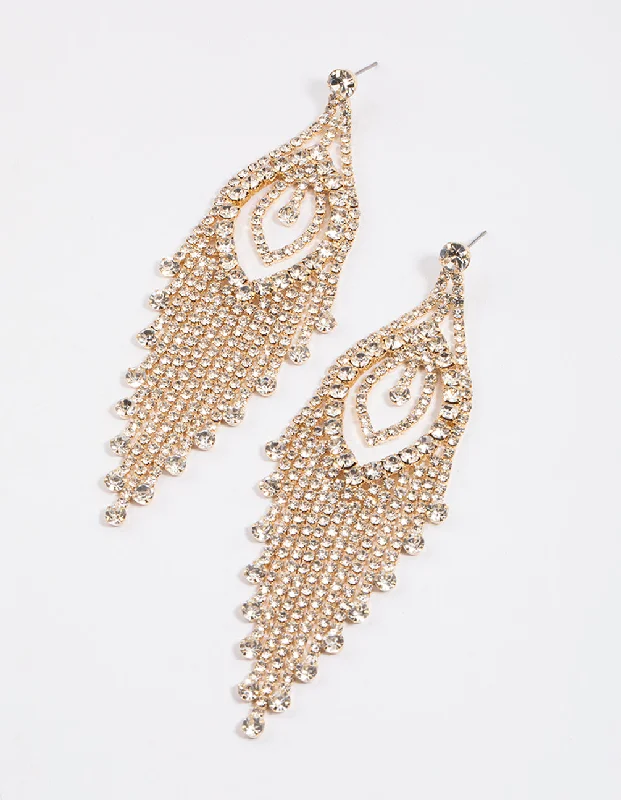 Gold-Plated Earrings-Gold Statement Cup Chain Tassel Earrings