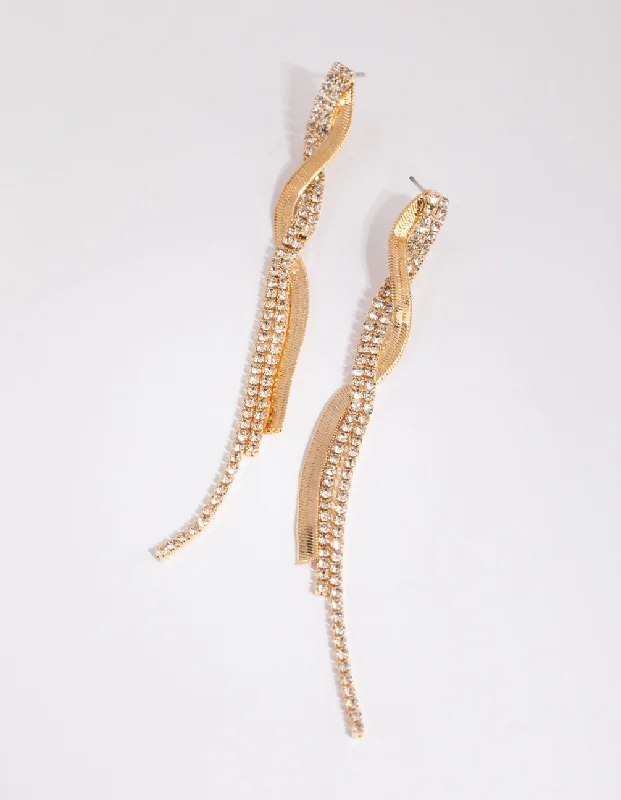 Adjustable Earrings-Gold Flat Snake & Cup Chain Drop Earrings