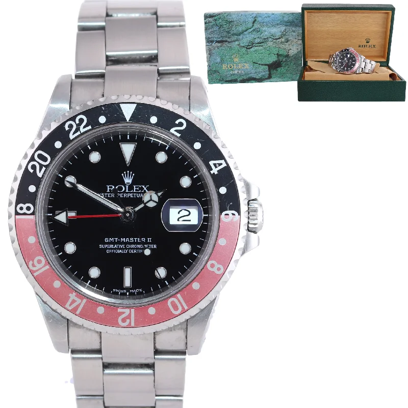 Women’s Fashionable Sports Watch-UNPOLISHED Barn Find 2001 Rolex GMT-Master II Coke Steel Red 16710 Watch SEL Box